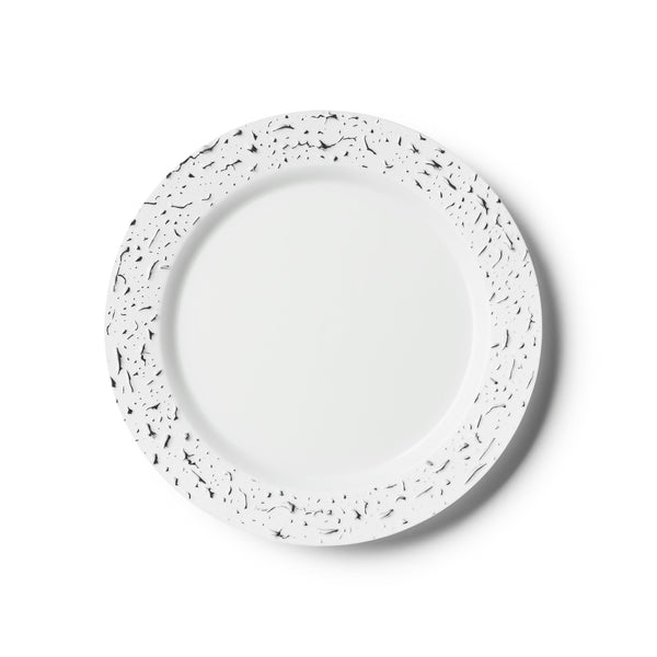 Disposable_Pebbled - White & Silver Reusable Plastic Plate 19cm/7.5in 10pc