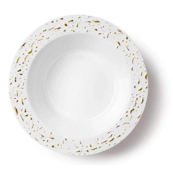 Disposable_Pebbled - White & Gold Reusable Plastic Soup Bowl 400ml/13.5oz 10pc