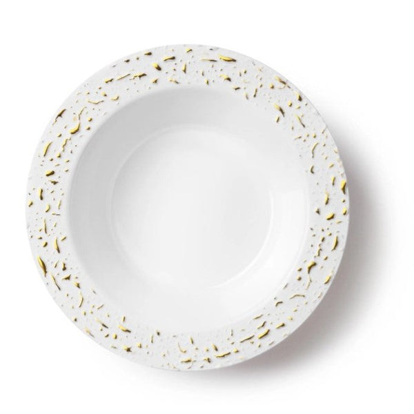Disposable_Pebbled - White & Gold Reusable Plastic Dessert Bowl 150ml/5oz 10pc