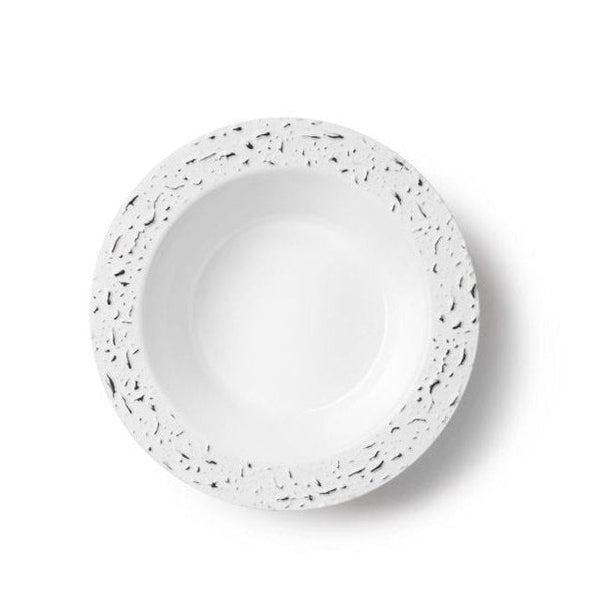 Disposable_Pebbled - White & Silver Reusable Plastic Dessert Bowl 150ml/5oz 10pc