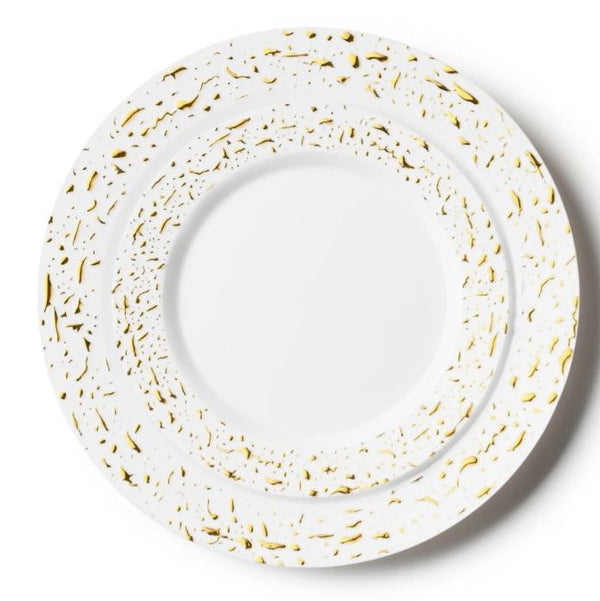 Disposable_Pebbled - White & Gold Reusable Plastic Combo Plate 32pc