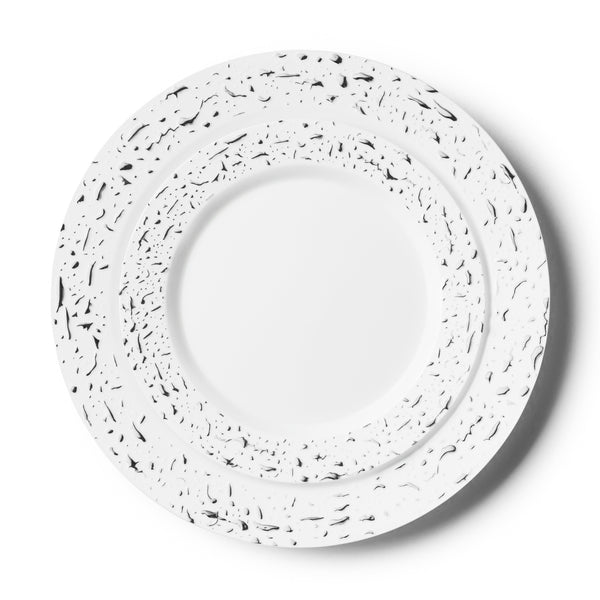 Disposable_Pebbled - White & Silver Reusable Plastic Combo Plate 32pc