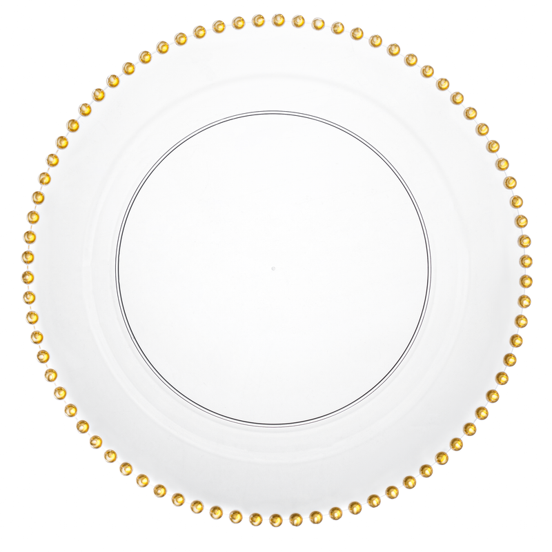 Disposable_Beaded - Transparent & Gold Reusable Plastic Plate 26cm/10in 10pc