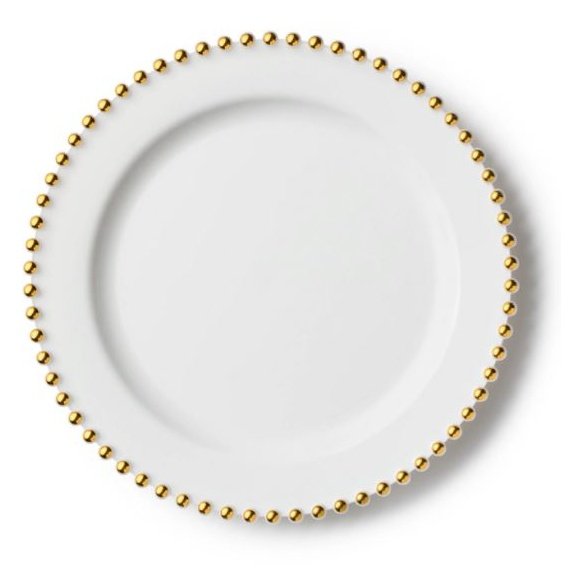 Disposable_Beaded - White & Gold Reusable Plastic Plate 19cm/7.5in 10pc