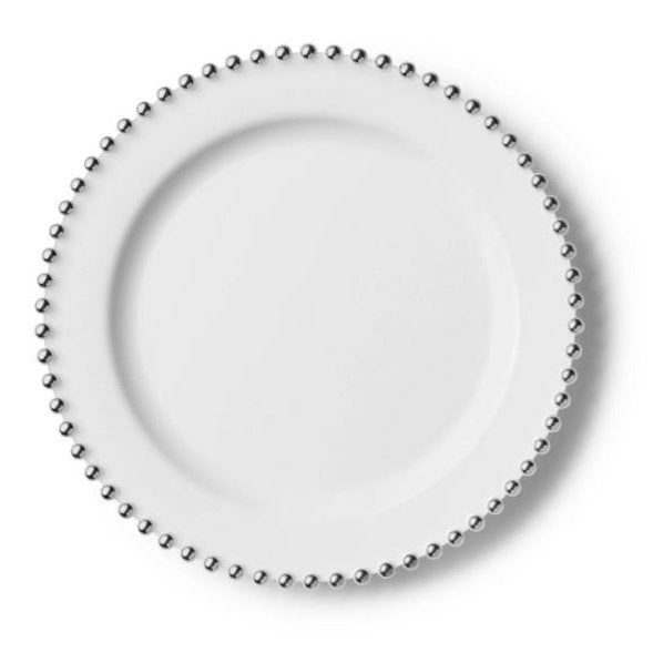 Disposable_Beaded - White & Silver Reusable Plastic Plate 19cm/7.5in 10pc