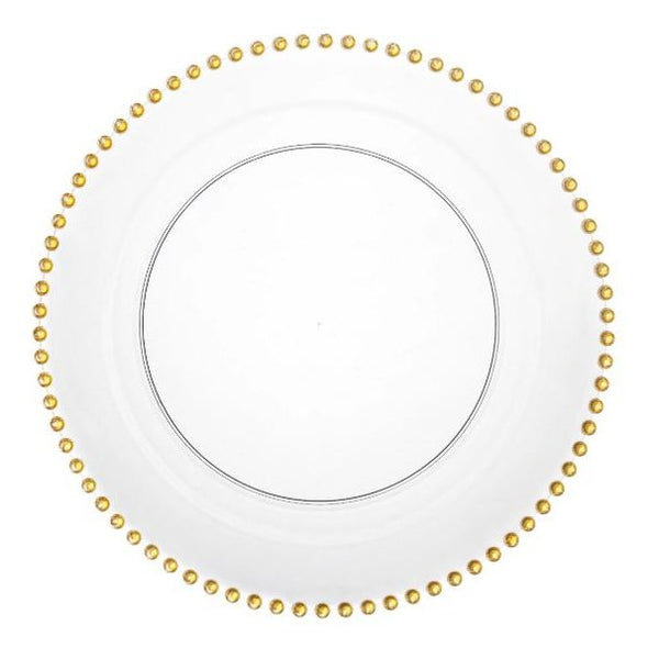 Disposable_Beaded - Transparent & Gold Reusable Plastic Plate 19cm/7.5in 10pc