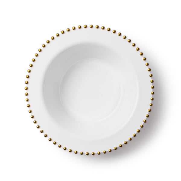 Disposable_Beaded - White & Gold Reusable Plastic Soup Bowl 400ml/13.5oz 10pc