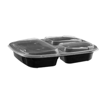 Disposable_Black & Transparent Square Reusable Container Bowl 3 Compartments 25x20 Cm/10in 4pc