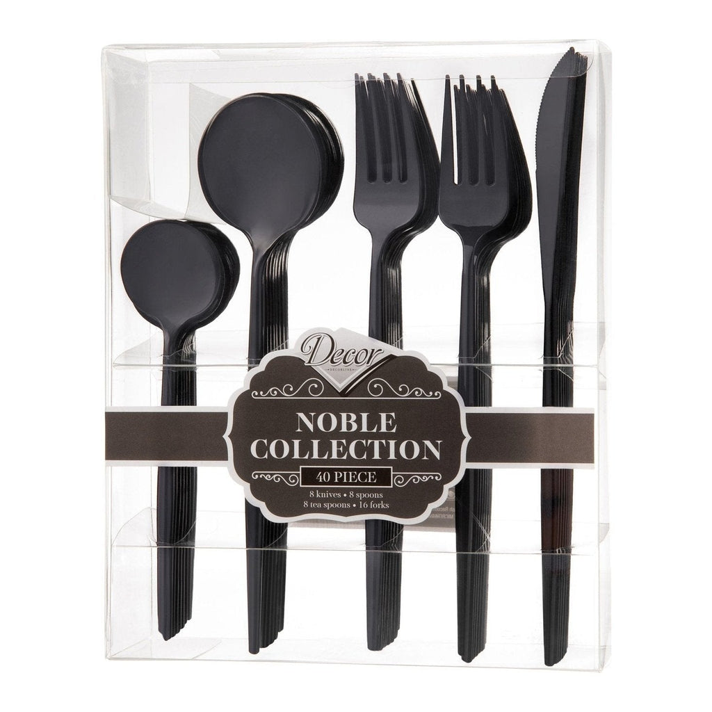 40 Schwarz Wiederverwendbar Besteck Set aus Kunststoff – Noble