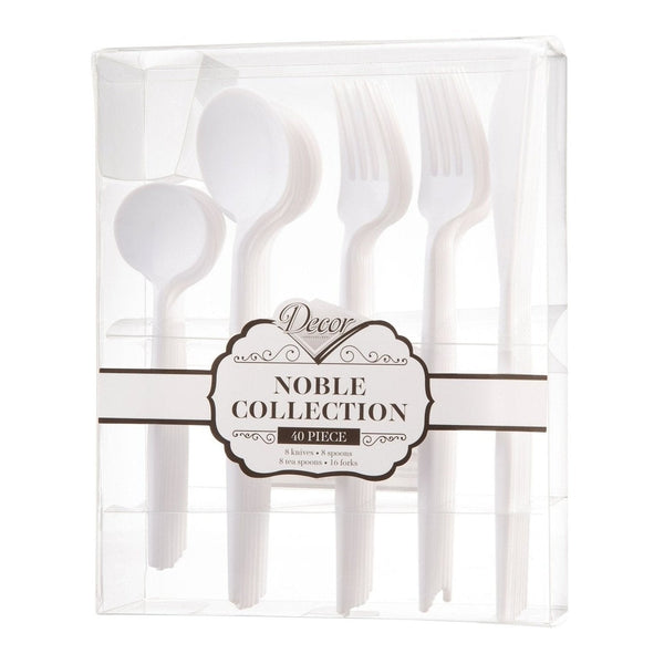 Disposable_Noble - White Reusable Plastic Combo Cutlery 40pc