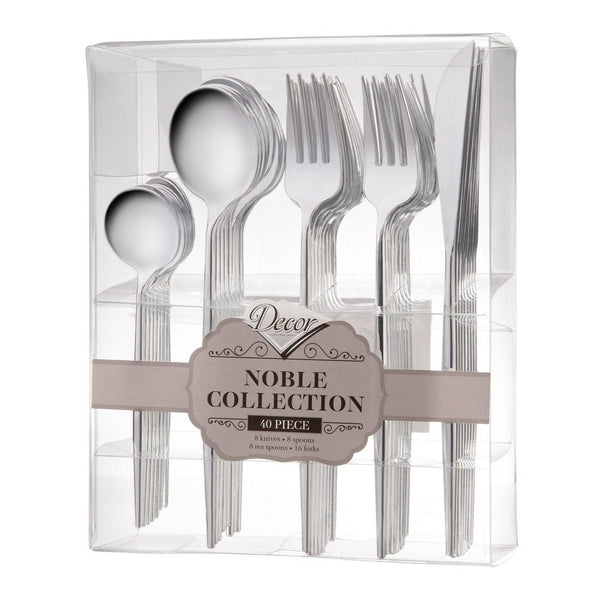 40 Silver Reusable Plastic Combo Cutlery Noble