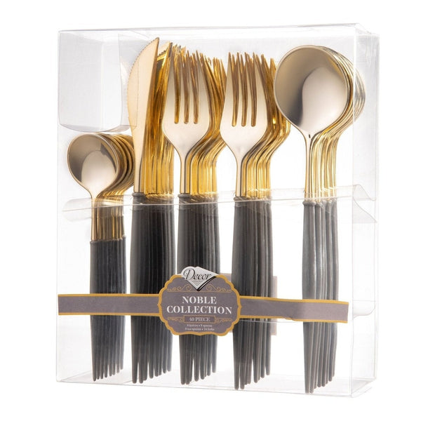 Disposable_Noble - Black & Gold Reusable Plastic Combo Cutlery 40pc