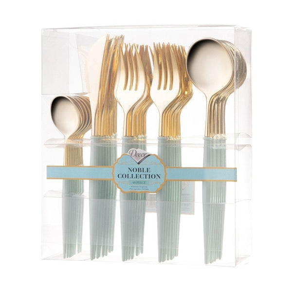 Disposable_Noble - Turquoise & Gold Reusable Plastic Combo Cutlery 40pc