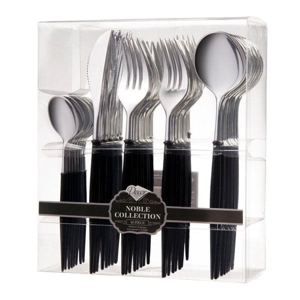 Disposable_Noble - Black & Silver Reusable Plastic Combo Cutlery 40pc