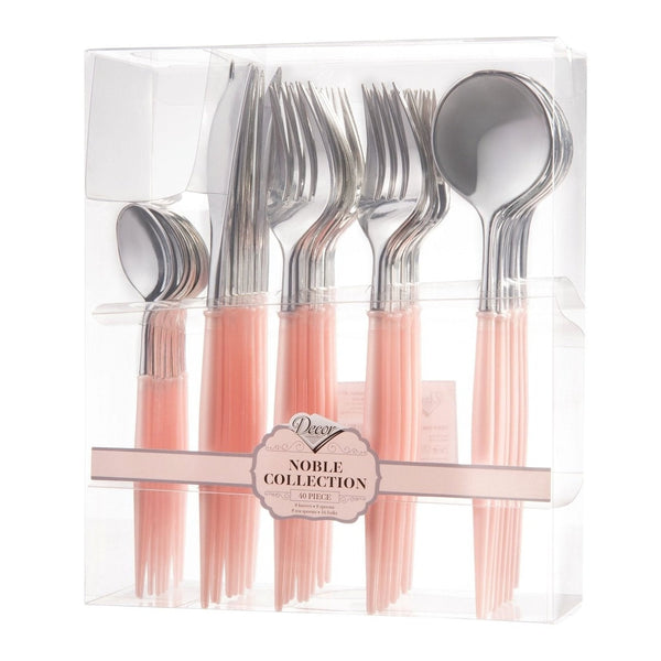 Disposable_Noble - Pink & Silver Reusable Plastic Combo Cutlery 40pc