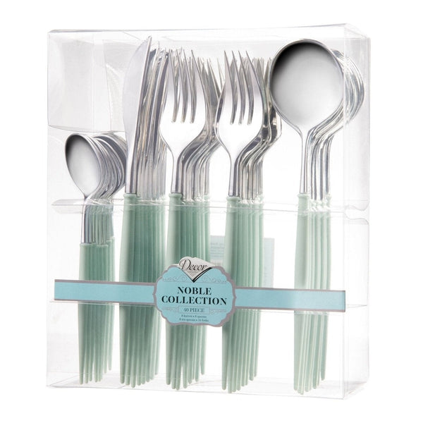 Disposable_Noble - Turquoise & Silver Reusable Plastic Combo Cutlery 40pc