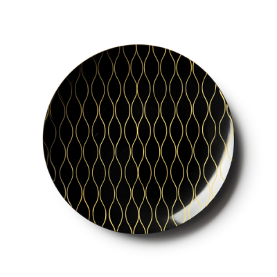 Disposable_Whisk - Black & Gold Reusable Plastic Plate 19cm/7.5in 10pc