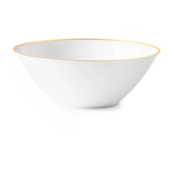 Disposable 1 White & Gold Reusable Plastic Serving Bowl 1.7L - Curve 