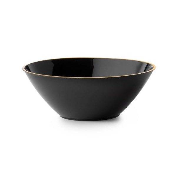 Disposable 1 Black & Gold Reusable Plastic Serving Bowl 1.7L - Curve 