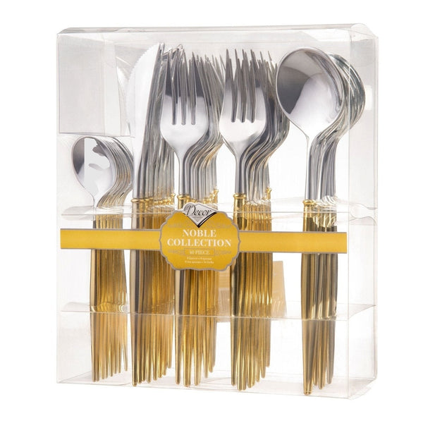 Disposable_Noble - Gold & Silver Reusable Plastic Combo Cutlery 40pc