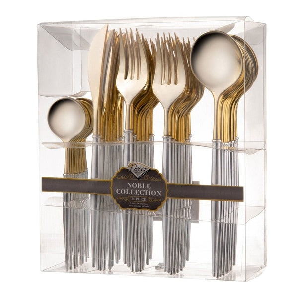 Disposable_Noble - Silver & Gold Reusable Plastic Combo Cutlery 40pc