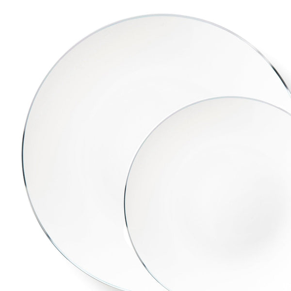 Disposable_Classic - White & Silver Reusable Plastic Combo Plate 32pc