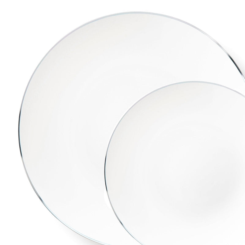 Disposable_Classic - White & Silver Reusable Plastic Combo Plate 32pc