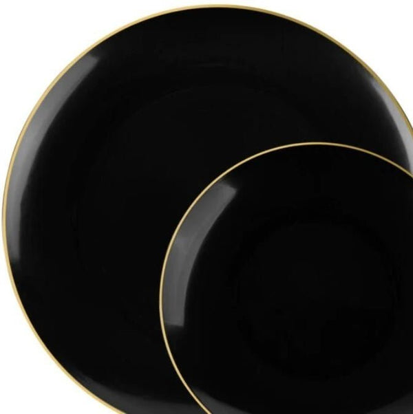 Disposable_Classic - Black & Gold Reusable Plastic Combo Plate 32pc
