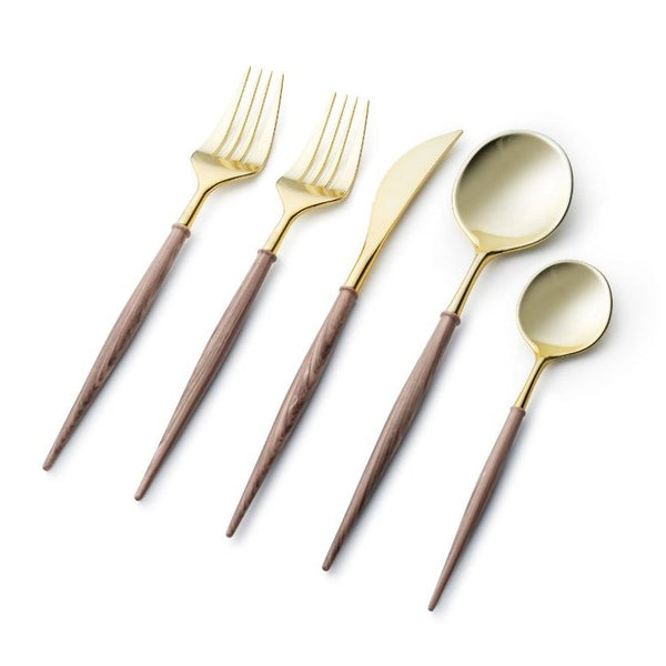 Disposable_Noble - Gold & Brown Reusable Plastic Combo Cutlery 40pc