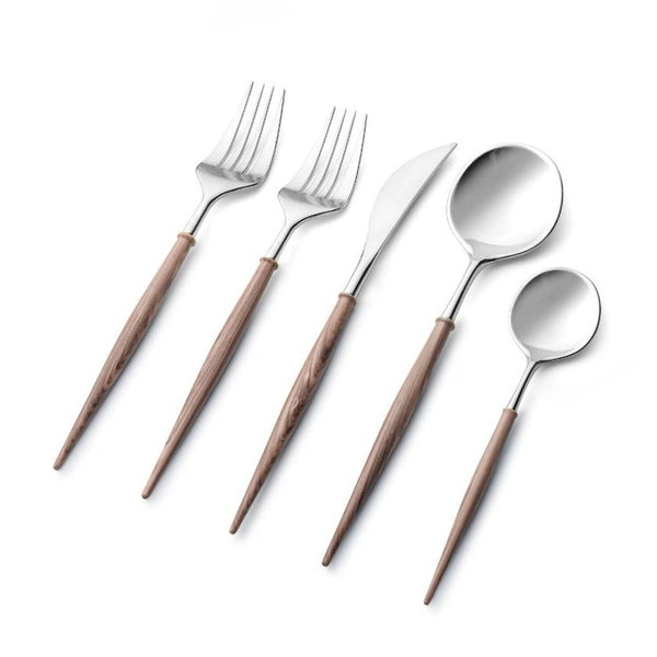 Disposable_Noble - Silver & Brown Reusable Plastic Combo Cutlery 40pc