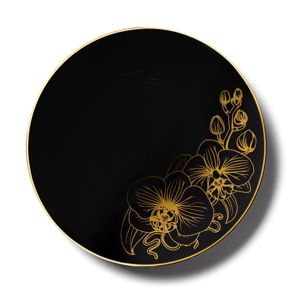 Disposable_Orchid - Black & Gold Reusable Plastic Plate 26cm/10in 10pc