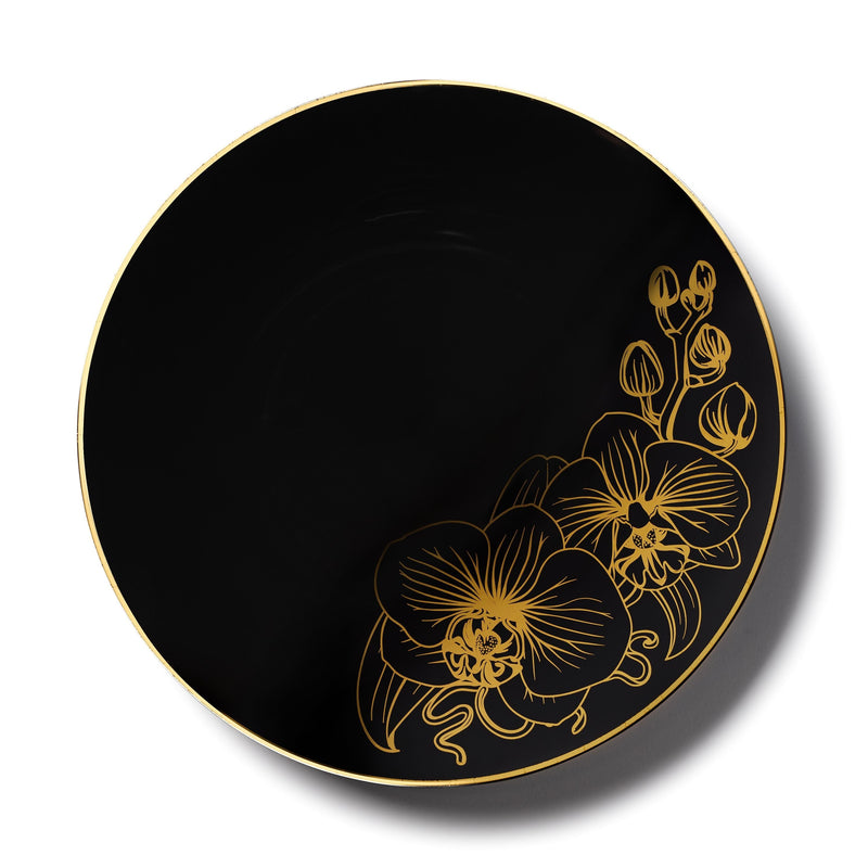 Disposable_Orchid - Black & Gold Reusable Plastic Plate 26cm/10in 10pc