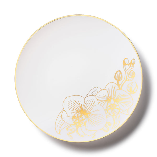 Disposable_Orchid - White & Gold Reusable Plastic Plate 26cm/10in 10pc