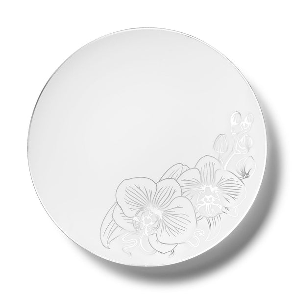 Disposable_Orchid - White & Silver Reusable Plastic Plate 26cm/10in 10pc