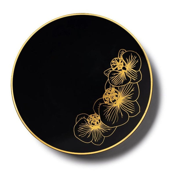 Disposable_Orchid - Black & Gold Reusable Plastic Plate 19cm/7.5in 10pc
