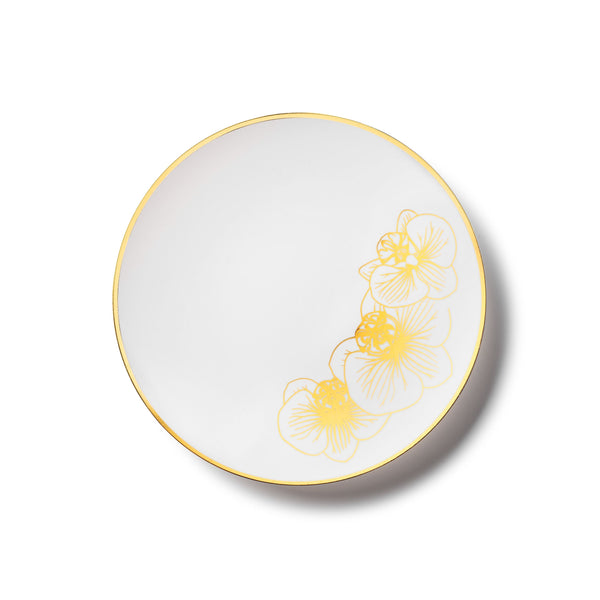 Disposable_Orchid - White & Gold Reusable Plastic Plate 19cm/7.5in 10pc
