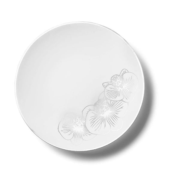 Disposable_Orchid - White & Silver Reusable Plastic Plate 19cm/7.5in 10pc