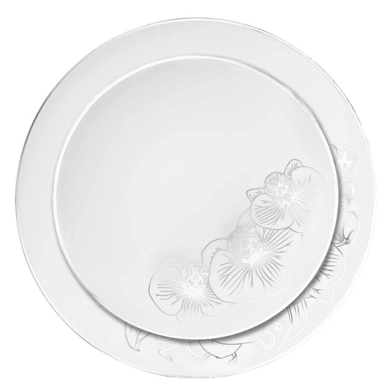 Disposable_Orchid - White & Silver Reusable Plastic Combo Plate 32pc