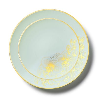 Disposable_Orchid - Turquoise & Gold Reusable Plastic Combo Plate 32pc