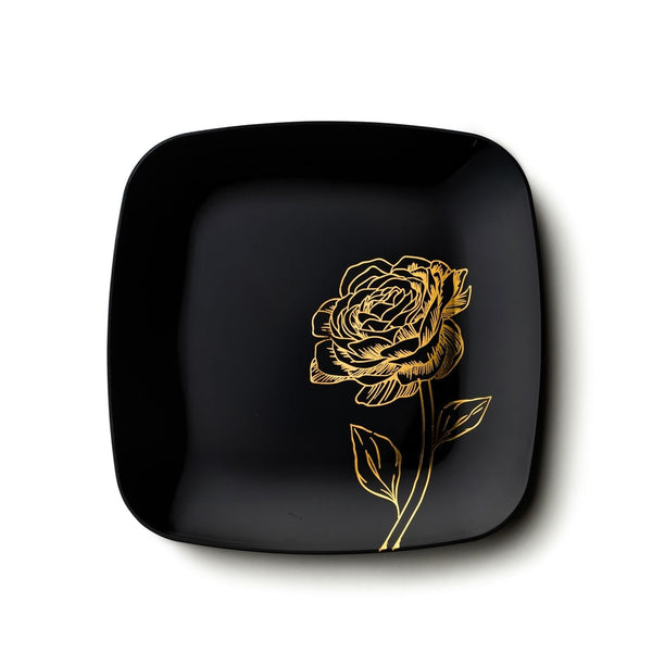 Disposable_Peony - Black & Gold Square Reusable Plastic Plate 19cm/7.5in 10pc