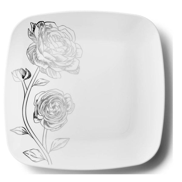 Disposable_Peony - White & Silver Square Reusable Plastic Plate 26cm/10in 10pc