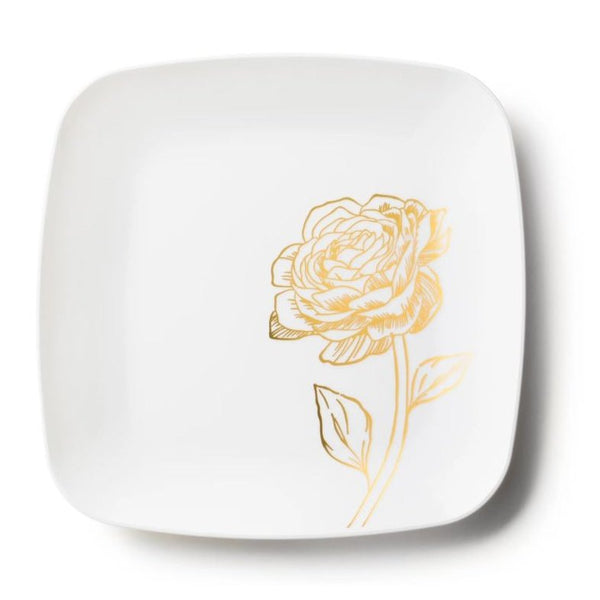 Disposable_Peony - White & Gold Square Reusable Plastic Plate 19cm/7.5in 10pc