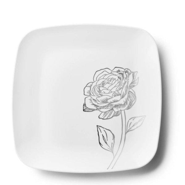 Disposable_Peony - White & Silver Square Reusable Plastic Plate 19cm/7.5in 10pc