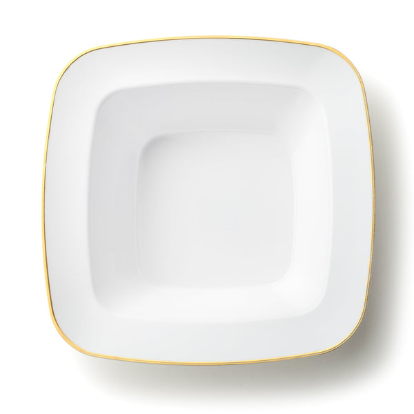 Disposable_Contour - White & Gold Square Reusable Plastic Soup Bowl 350ml/12oz 10pc