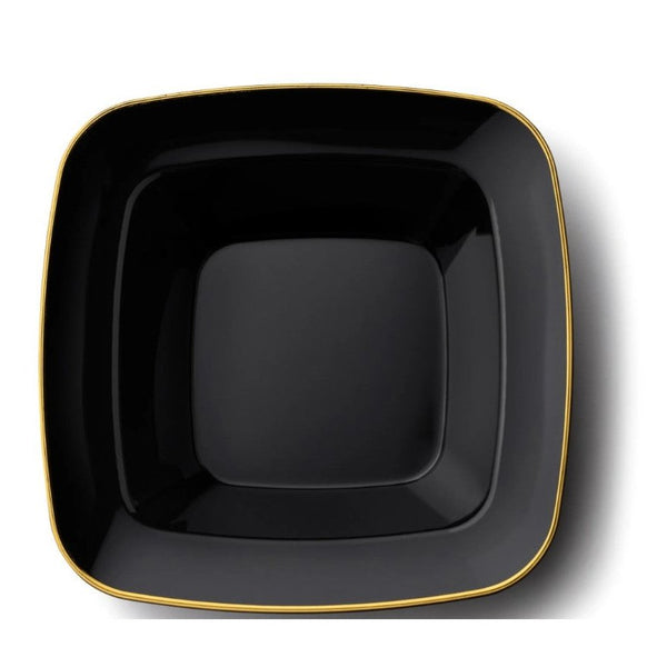 Disposable_Contour - Black & Gold Square Reusable Plastic Soup Bowl 350ml/12oz 10pc