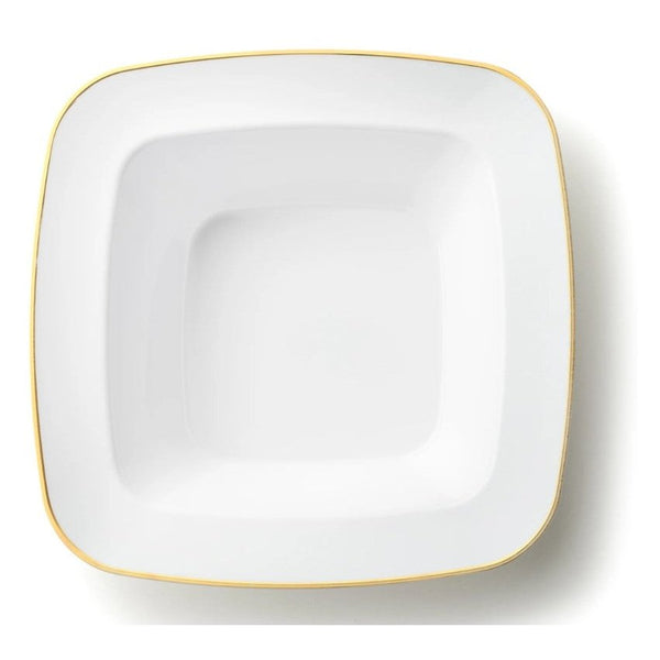 Disposable_Contour - White & Gold Square Reusable Plastic Dessert Bowl 150ml/5oz 10pc