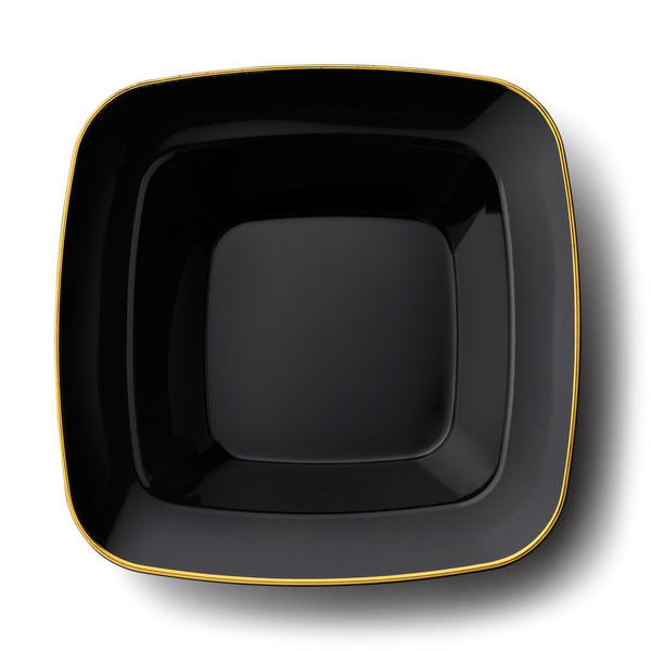 Disposable_Contour - Black & Gold Square Reusable Plastic Dessert Bowl 150ml/5oz 10pc