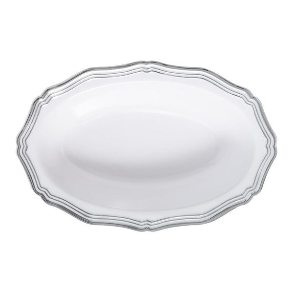 Disposable_Aristocrat - White & Silver Reusable Plastic Dessert Bowl 150ml/5oz 10pc