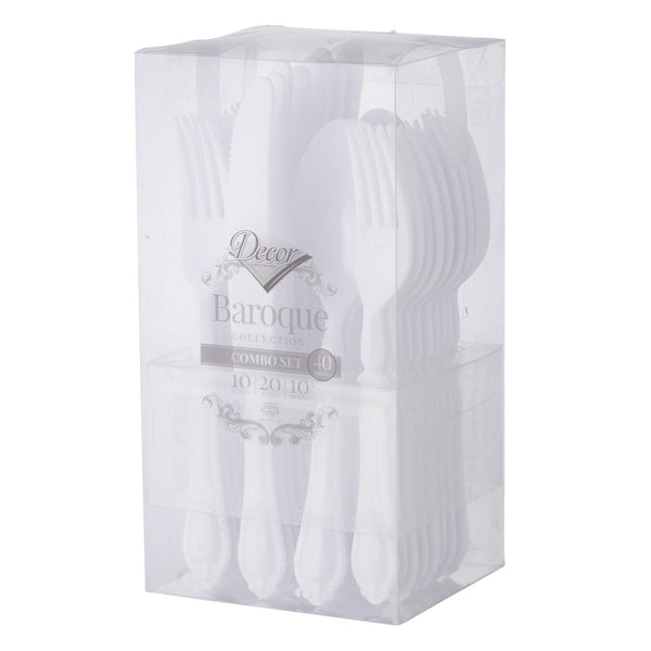 Disposable_Baroque - White Reusable Plastic Combo Cutlery 40pc