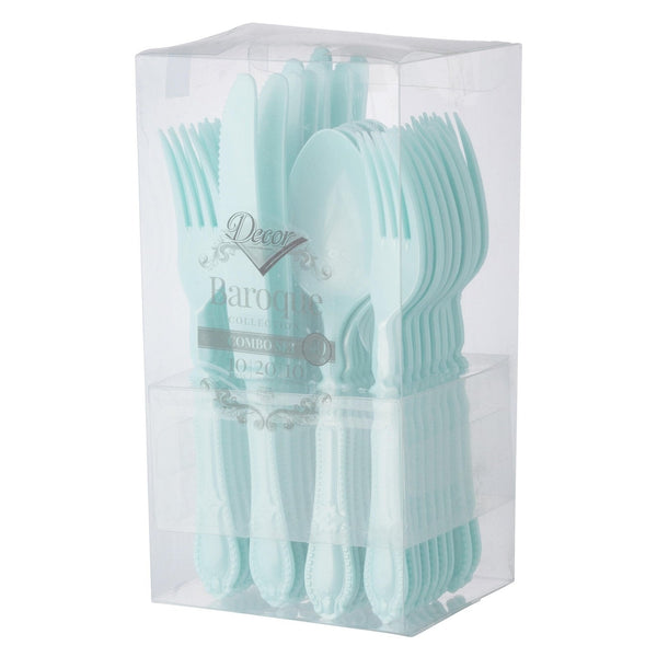 Disposable_Baroque - Pearl & Turquoise Reusable Plastic Combo Cutlery 40pc